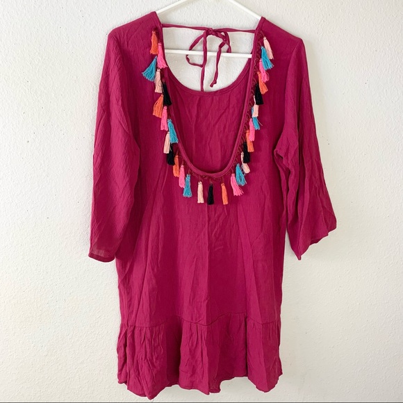 XHILARATION swim coverup dress fringe detail back Size Large - Picture 9 of 10